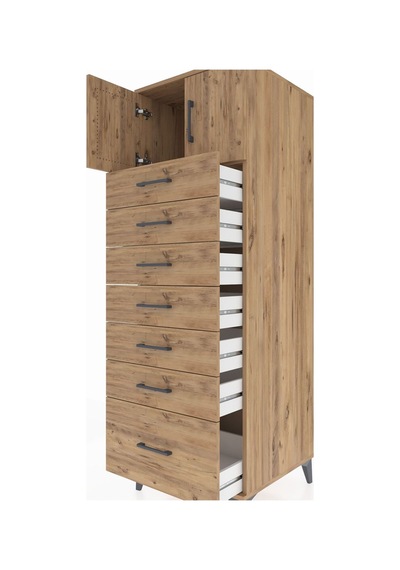 Kronos Dolap Tek Raflı 7 Çekmeceli 2 Kapaklı 60x59x182 Çam-çam Çam