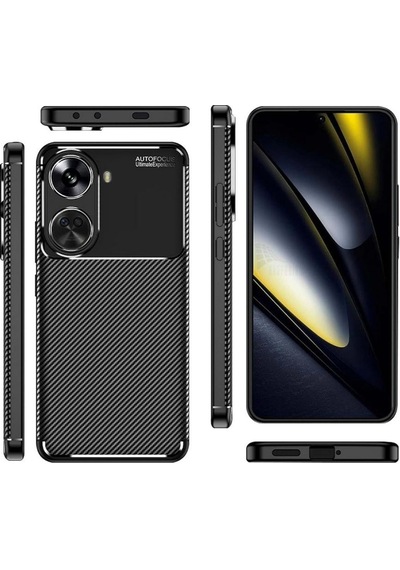 Huawei Nova 12 Se Uyumlu Silikon Kılıf Karbon Desenli Kamera Korumalı Autofocus Kapak Siyah Siyah