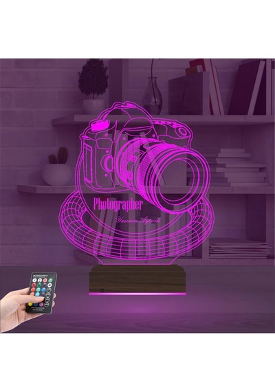 Luvivia Photographer Fotoğraf Makinesi Fotoğrafçı Kişiye Özel 3d Lamba - Masa Gece Lambası Şeffaf