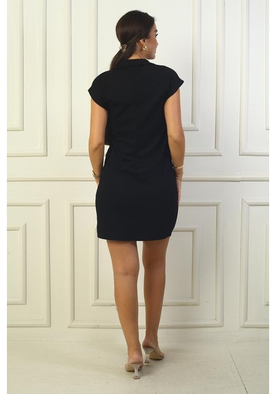 By Saygı Kadın Polo Yaka Elbise-38976 Siyah