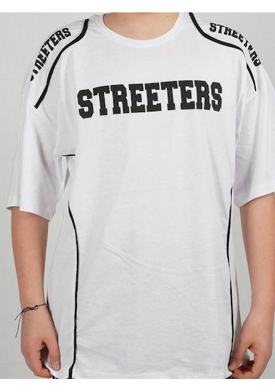 Ekkokids Çocuk Streeters Yazılı Pamuklu Oversize T-shirt-16015 Beyaz