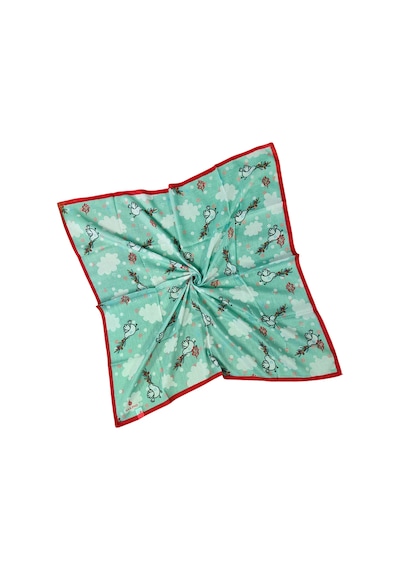 Mim Eşarp Valino Soft Pamuk Çocuk Desenli Eşarp 70x70 Cm Su Yeşili - Kırmızı - Kuş