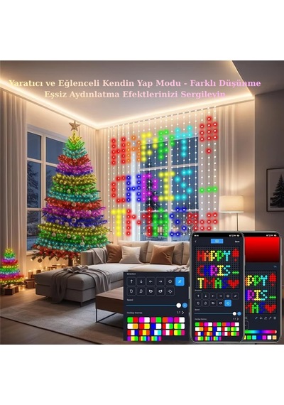 Rgb Akıllı Perde Işıkları 400 Led Işıklı Uzaktan Kumanda Hediye