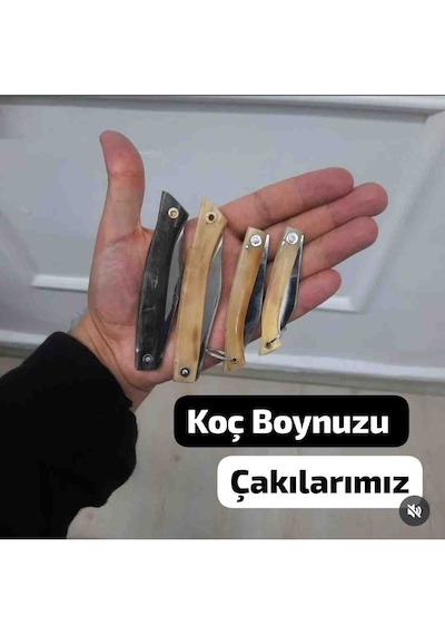Koç Boynuzu Saplı Çelik Çakı 2 No Bej - Gri