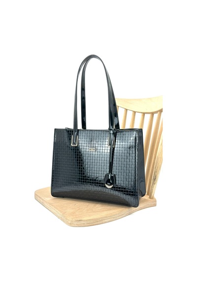 Smart Bags Sallantı Detaylı Büyük Boy Çanta 3084 Siyah Rugan Kareli Beyaz