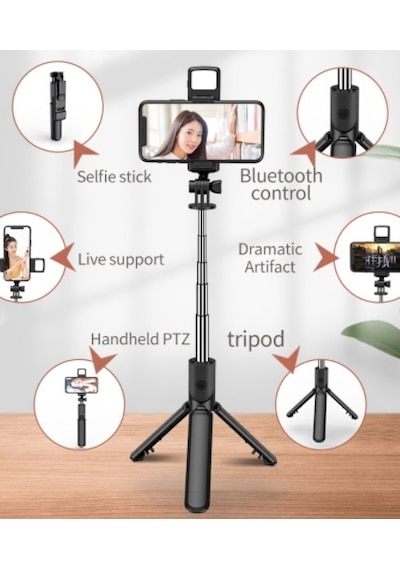 S03 Bluetooth Kontrollü Işıklı Selfie Çubuğu Tripod 700 MM