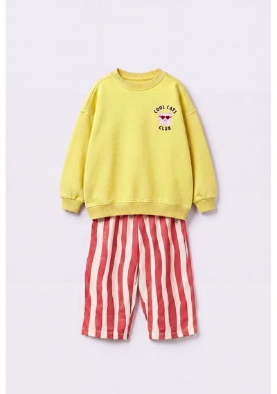 Magu Çocuk Cool Cats Club Sweatshirt Ve Çizgili Eşofman Takımı Çok Renkli