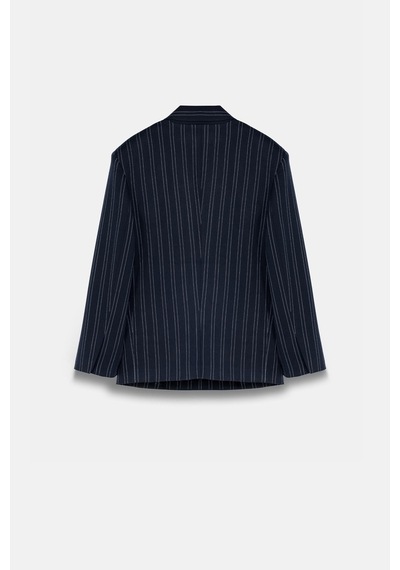 Kadın Lacivert Çizgili Oversize Blazer Lacivert