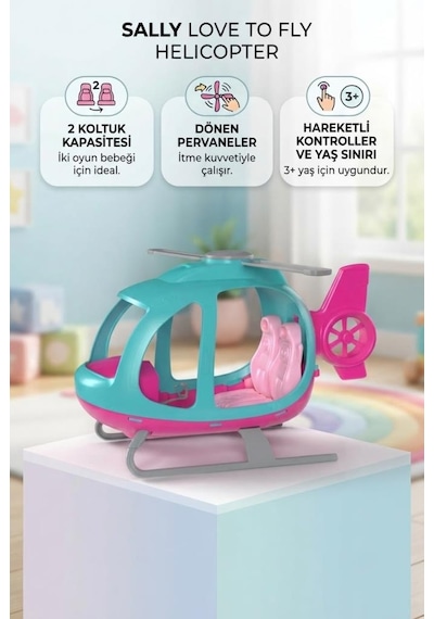 Sally Love To Fly 45 Cm 2 Kişilik Oyuncak Helikopter Hareketli Pervane Ve Direksiyon Mekanizmalı