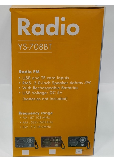 Radio YS-708BT FM/AM/ SW/USB/TF/AUX/3 Radyo