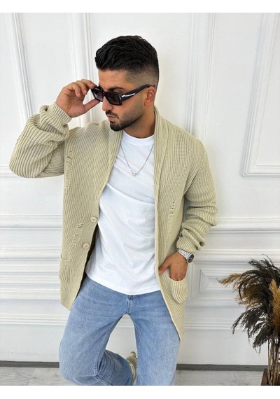 Elku Moda Hırka Örgülü Şal Yaka Cepli Lazer Kesim Yırtık Detaylı Tüylenmez Örgü Triko Hırka Krem Elku Moda Hırka Örgülü Şal Yaka Cepli Lazer Kesim Yırtık Detaylı Tüylenmez Örgü Triko Hırka Krem