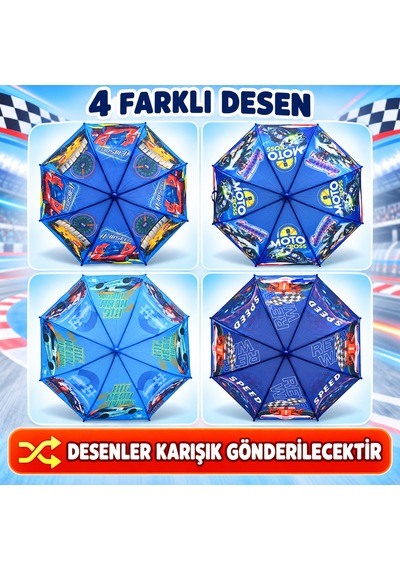 Mubx 8 Telli Desenli Erkek Çocuk Şemsiyesi Çocuk Okul Şemsiyesi Mavi