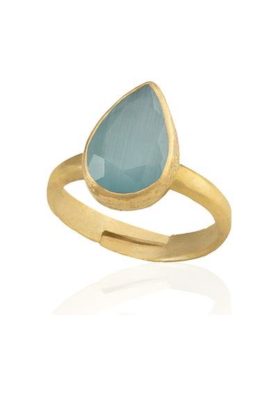 Kadir Jewellery 22 Ayar Altın Kaplama Zirkon Taşlı Ayarlanabilir Kadın Moda Yüzük Açık Mavi