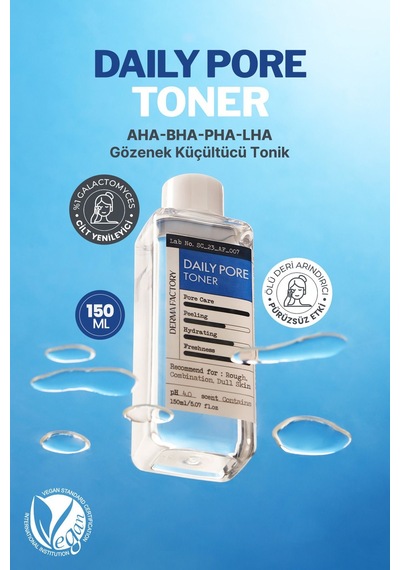 Derma Factory AHA-BHA-PHA-LHA İçeren Gözenek Küçültücü Tonik Derma Factory Daily Pore Toner 150ml