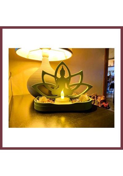 Storeşahin 3d Baskı Lotus Buda Mumluk - Dekoratif Tealight Mumluk-yeşil Shn0720