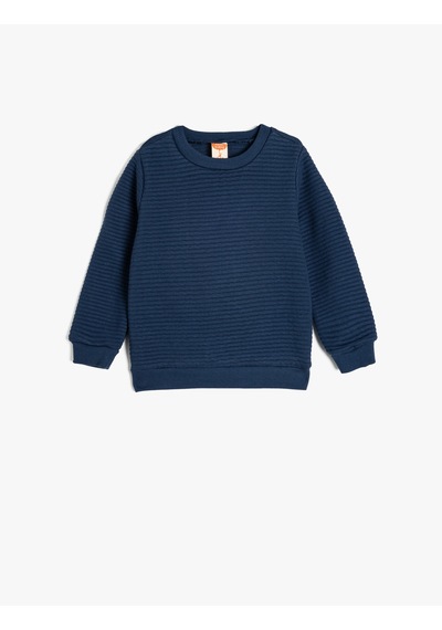 Koton Bisiklet Yaka Sweatshirt Dokulu Pamuk Karışımlı Mavi 5wmb10054tk Mavi
