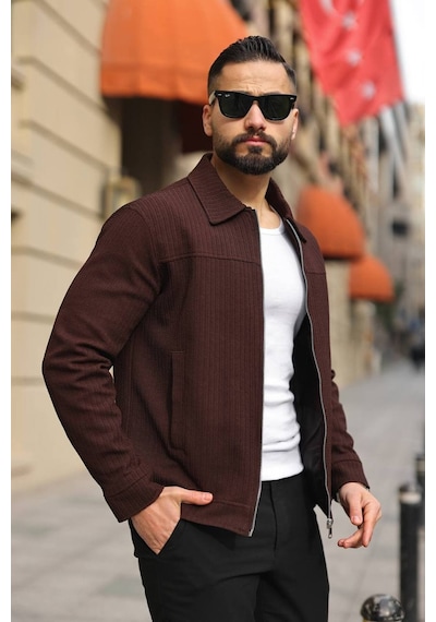 Premium Dokulu Kumaş Mevsimlik Ceket Kahverengi