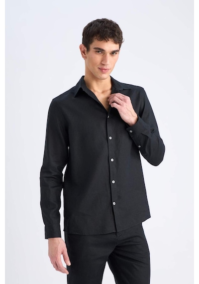 DeFacto %100 Keten Regular Fit Polo Yaka Yazlık Uzun Kollu Siyah Gömlek D9925AX25SPBK81 DeFacto %100 Keten Regular Fit Polo Yaka Yazlık Uzun Kollu Siyah Gömlek D9925AX25SPBK81