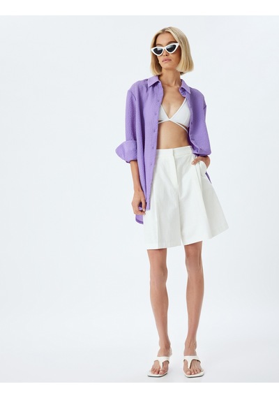 Koton Oversize Gömlek Dokulu Uzun Kollu Lila 4sak60179ew Lila