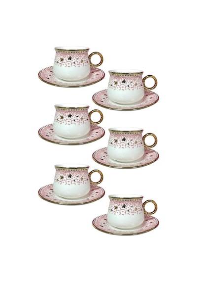 6 Kişilik Bahar Esintisi Pembe Puantiyeli Gold Yaldızlı Kahve Fincan Seti - 90 Ml Diğer