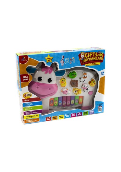 Oyuncak Piyano Sevimli Inek Beyaz Işıklı Sesli 30 Cm
