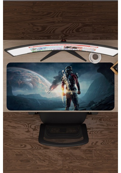 Mass Effect Kaymaz Dikişli Kauçuk Oyuncu Mousepad V3 - 90x40 Xxl Gaming Mouse Pad Fare Altlığı