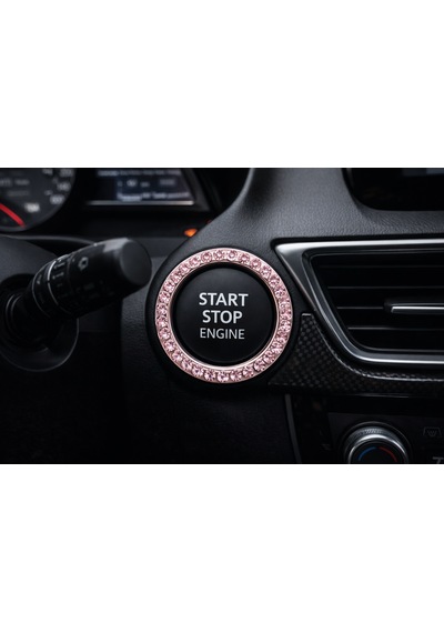 Kadınlara Özel Araç İçi Taşlı Start Stop Düğme Halkası Pembe