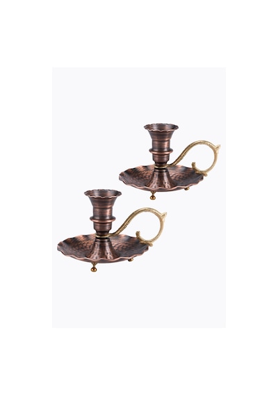 2'li Set Gaziantep Bakır Şamdan Set Şamdan-mumluk Set El İşlemesi Dövmesi Yük:9,5 Cm Kalınlık:0,80mm Eskitme Bakır Rose