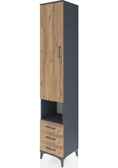 Hyperion Dolap 3 Raflı 3 Çekmeceli Tek Kapaklı 44x44x243 Antrasit-çam Antrasit