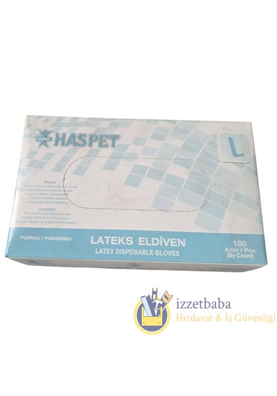 Has-pet Latex Pudralı Muayene Eldiveni L Beden 100 Adet
