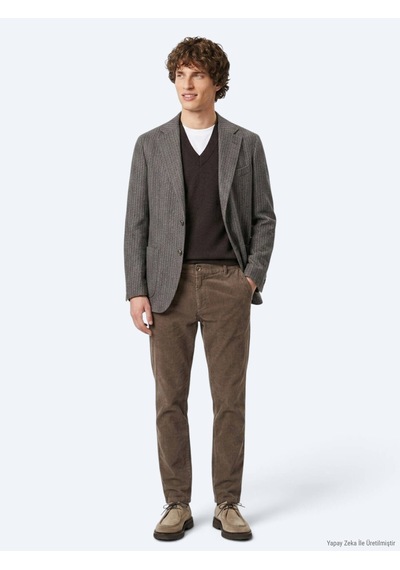 Kip Kahverengi Desenli Modern Fit Yün Karışımlı Ceket