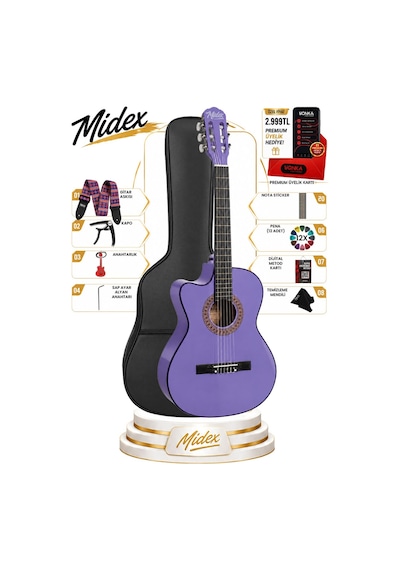 Cg-396pu Solak Klasik Gitar Lila Renk Full Set Sap Ayarlı 4/4