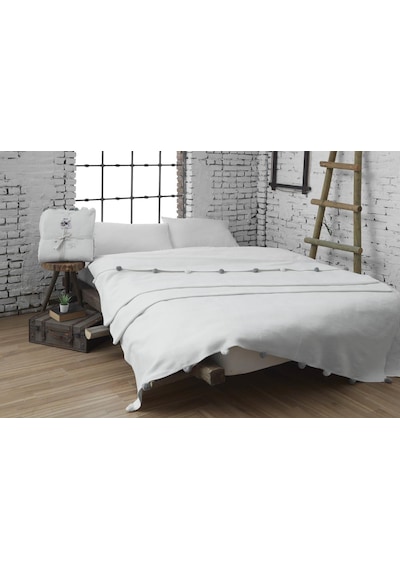 Dolce Bonita Home Çift Kişilik Ponponlu Pike Battaniye 200x220 Kr Krem