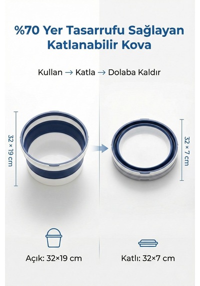 Katlanabilir Spin Mop Temizlik Seti 7l Kova, 360 Döner Başlık, Teleskopik Sap, Yer Tasarruflu Mop Seti