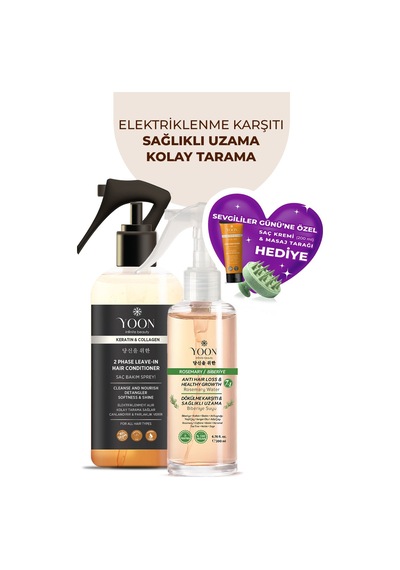 Yoon 2'li Vegan Saç Spreyi & Biberiyeli Saç Bakım Suyu, Keratin & Kolajen İçeren Set