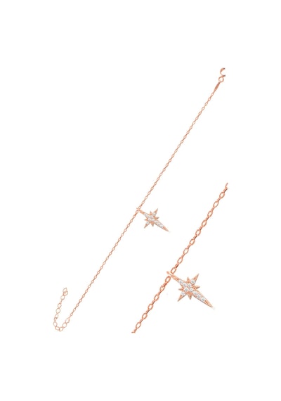 Gümüş Rose Zirkon Taşlı Kutup Yıldızı Bileklik
