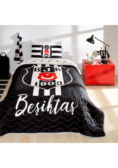 Taç Beşiktaş Stripe Tek Kişilik Yatak Örtüsü Seti Beşiktaş Lisans