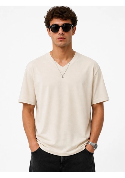 Erkek V Yaka Basic Tişört Kısa Kol Yazlık Regular Fit T-shirt - Bej Çok Renkli Erkek V Yaka Basic Tişört Kısa Kol Yazlık Regular Fit T-shirt - Bej Çok Renkli