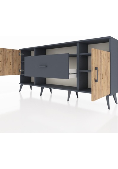 Arges Konsol 5 Raflı Tek Çekmeceli 2 Kapaklı 176x30x83 Antrasit-çam/antrasit Çam/antrasit Arges Konsol 5 Raflı Tek Çekmeceli 2 Kapaklı 176x30x83 Antrasit-çam/antrasit Çam/antrasit