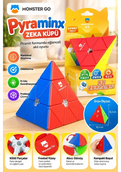 Gan Pyraminx Zeka Küpü Piramit Akıl Oyunu Hız Küpü Stickerless Eğitici Bulmaca