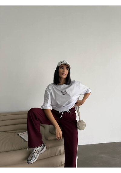 Rawea Oversize Unisex Eşofman Takımı - Dijital Baskılı, Pamuklu & Rahat Bordo