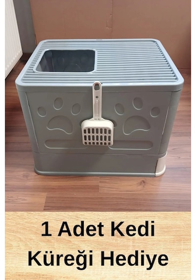 Büyük Boy Kırılmaz Kapalı Çekmeceli Kedi Tuvaleti Kedi Kumu Küreği Hediyeli Pet Bakım 38x38x49