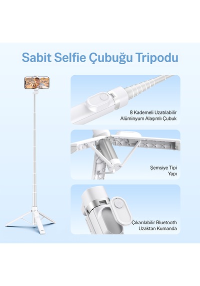 Bix Bs02 Bluetooth Kumandalı Selfie Çubuğu Tripod 140 Cm Uzayabilen Katlanabilir Telefon Standı