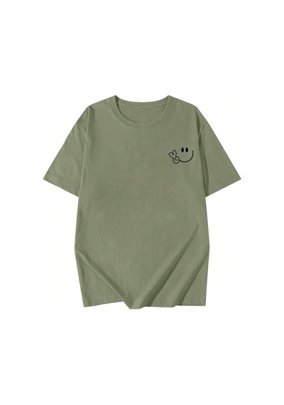 Noıssey Karikatür Ve Grafik Tasarım Oversize T-shirt Cartoon/letter Serisi Kod85 Yeşil