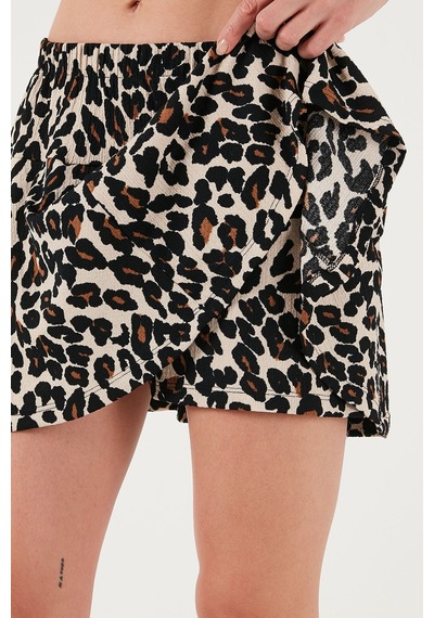 Lela Desenli Beli Lastikli Mini Bayan Şort Etek 5865118 Leopar