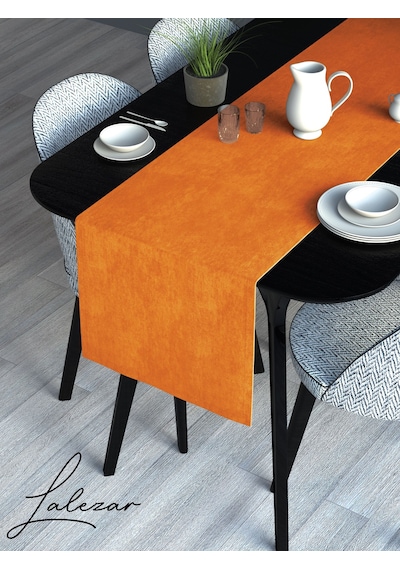 Kadife Efektli Portakal Rengi Aura Serisi Runner 40 X 140 Portakal Rengi