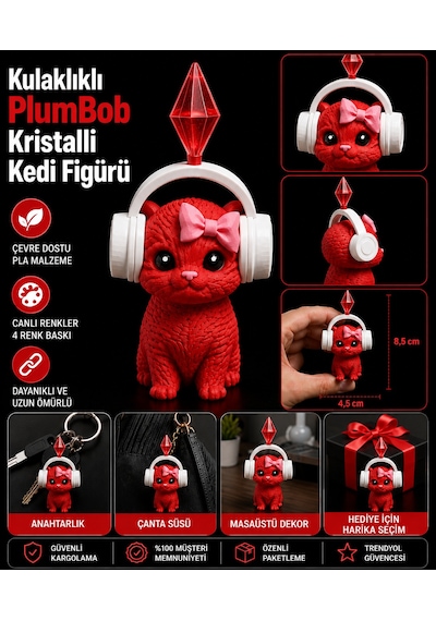 11 Cm Sims Plumbob Kulaklıklı Kristalli Kedi Figürü-dekoratif Sevimli Kedi Biblo