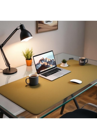 Mouse Pad Sarı Masa Matı 100x60cm Suni Deri Desk Mat Ofis Dekor