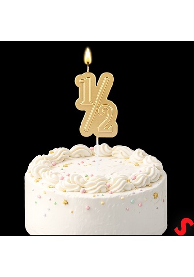 1/2 Yarım Yaş Doğum Günü Mumu, 12 Cm - Altın 0-99