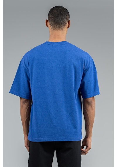 Maraton Sportswear Oversize Erkek Bisiklet Yaka Kısa Kol Basic Saks T-shirt 22749-saks